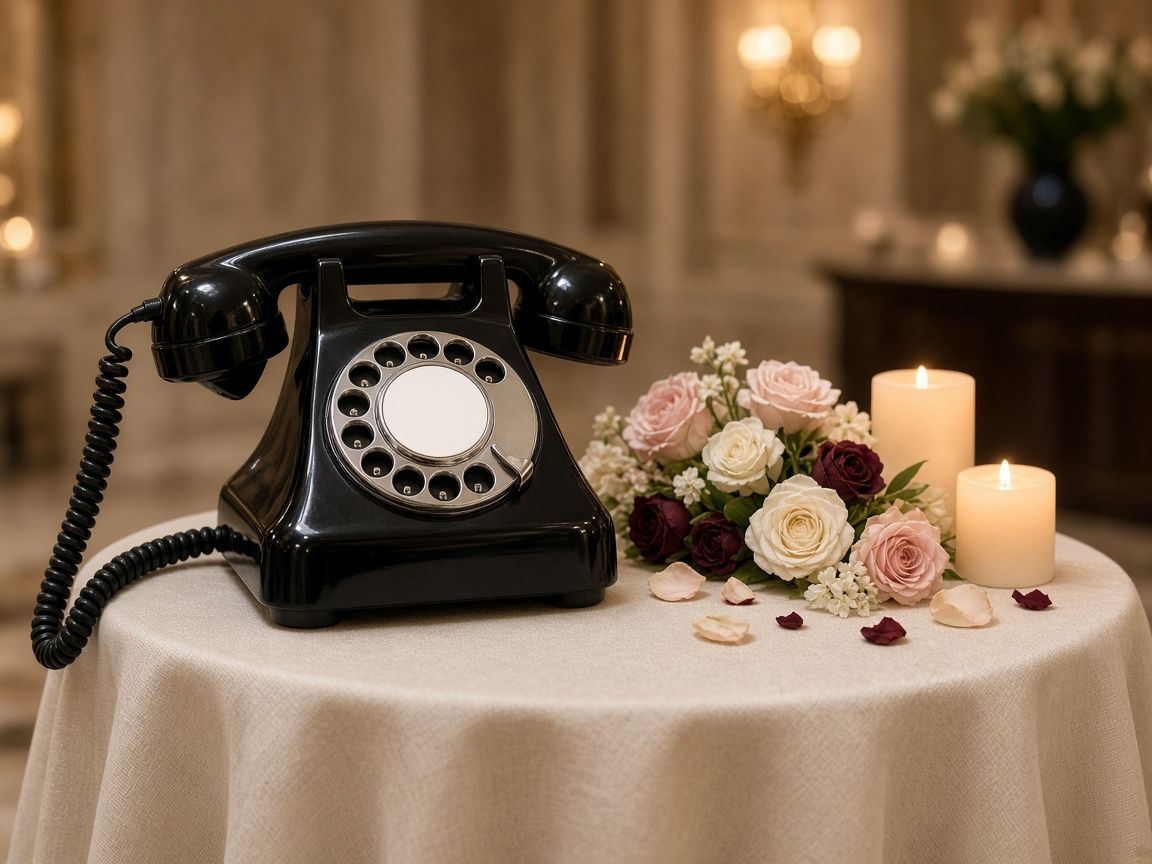 Style example: Classic Black vintage rotary phone on a table with roses and candles
